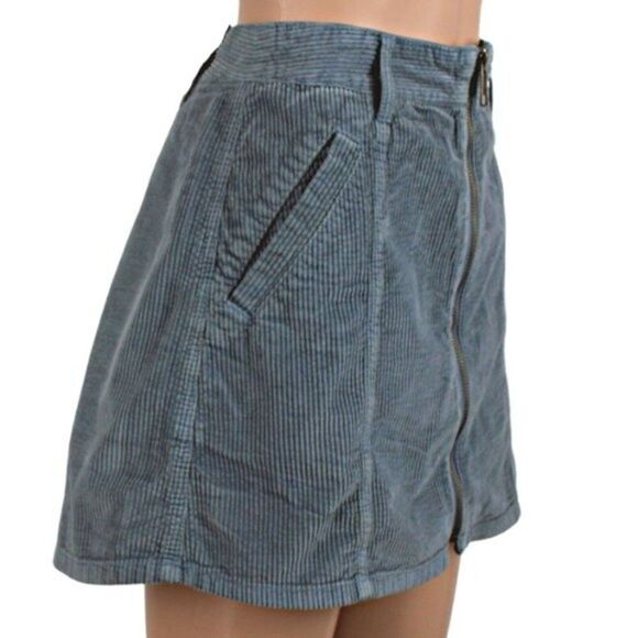 American Eagle Skirt Mini Corduroy Full Front Zip Side Pockets Blue Women's 10 - Picture 2 of 8